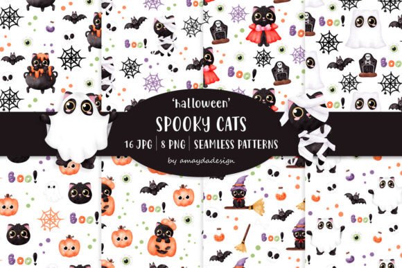 Download Cute Halloween Cats Seamless Pattern - Cute Collection