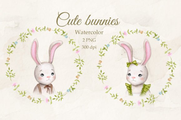 Download Cute Bunnies Girl and Boy Watercolor PNG - Cute Collection