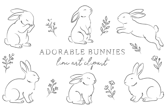 Download Minimalist Line Art of Six Cute Bunnies - Cute Collection