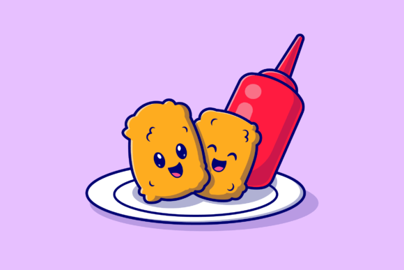 Download Cute Nuggets Smile with Sauce Cartoon - Cute Collection