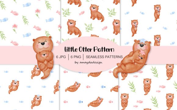 Download Cute Otters Patterns Digital Paper - Cute Collection