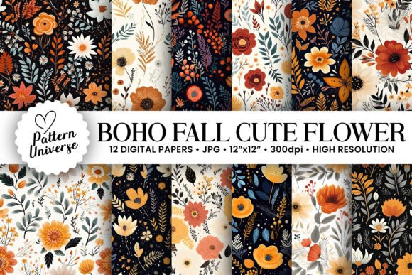 Download Boho Fall Cute Flowers Seamless Patterns - Cute Collection