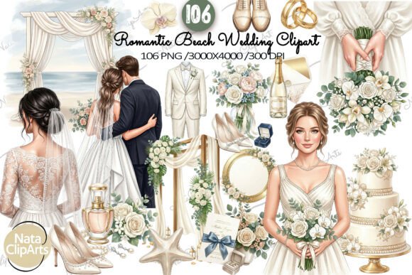 Download Romantic Beach Wedding Clipart Set - Romantic Collection