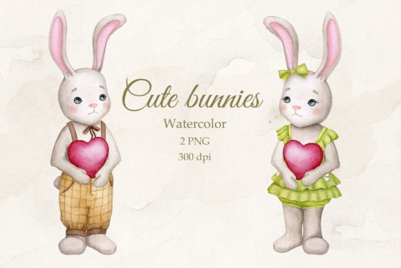 Download Cute Bunnies with Hearts. Boy and Girl. - Cute Collection