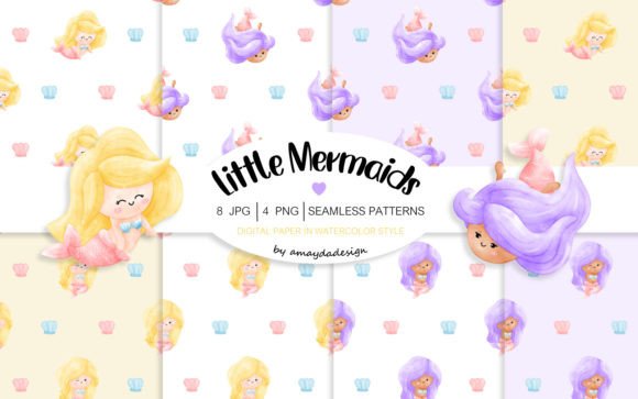 Download Cute Mermaid Patterns Digital Paper - Cute Collection