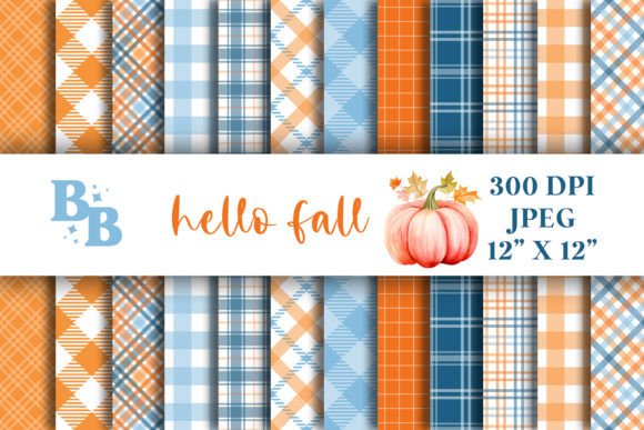 Download 12" Hello Fall Digital Papers Orange Blu - Papers Collection