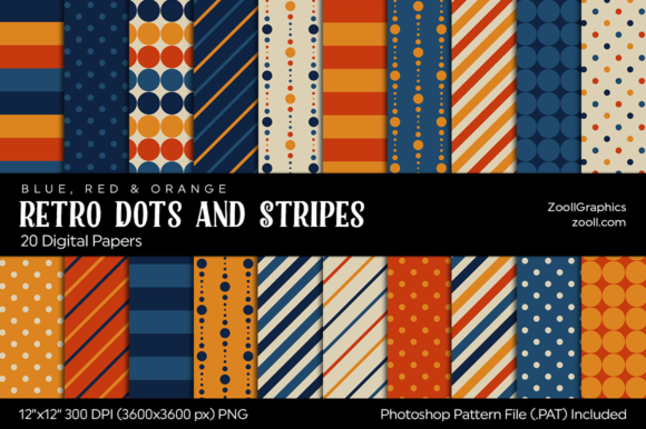 Download Retro Dots &amp; Stripes Digital Papers - Papers Collection