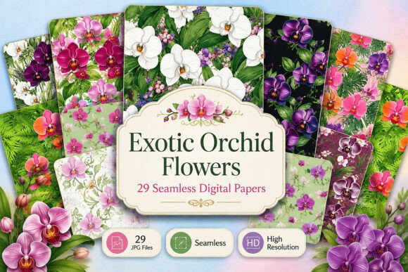 Download Exotic Orchid Flowers Digital Papers - Papers Collection