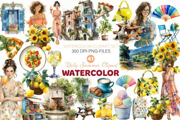 Download Watercolor Italy Summer Clipart - Italy Collection