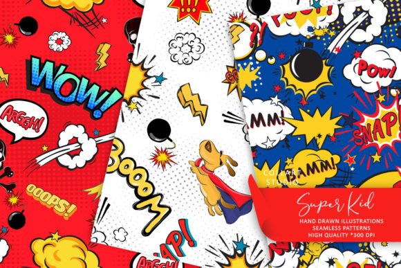 Download Super Kid, Cute Comic Seamless Patterns - Cute Collection
