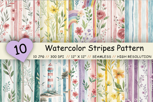 Download Watercolor Stripes Digital Paper Pack - Pack Collection