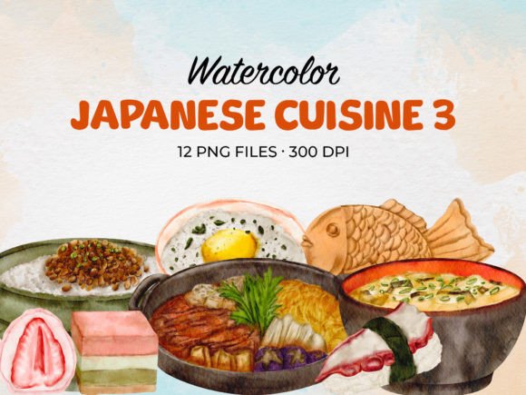 Download Watercolor Japanese Cuisine 3 Clip Art - Cuisine Collection