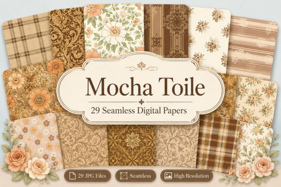 Download Mocha Toile Digital Pattern Pack - Pack Collection